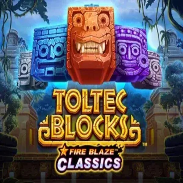 Fire Blaze: Toltec Blocks slot logo by Rarestone Gaming at Mr Vegas Casino